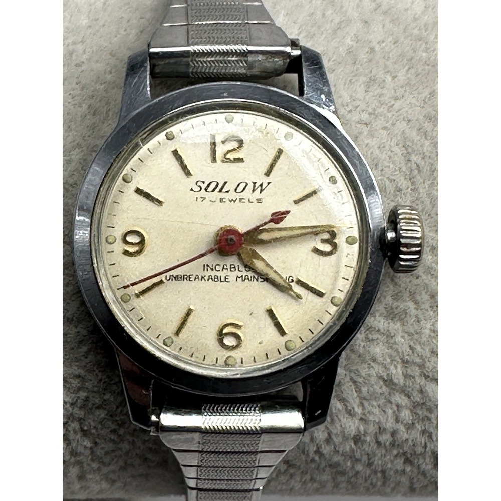 Solow Ladies Watch 17 Jewels Works Manual Wind Incabloc 23MM 5.75" Stretch‎ G24